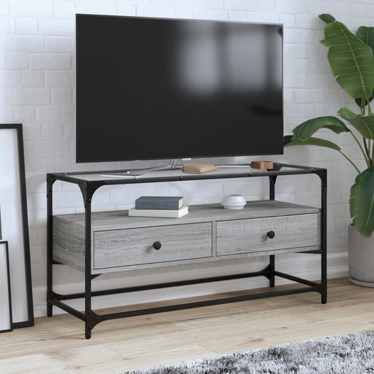 Mobile TV Piano Vetro Grigio Sonoma 98x35x51 Legno Multistrato - homemem39