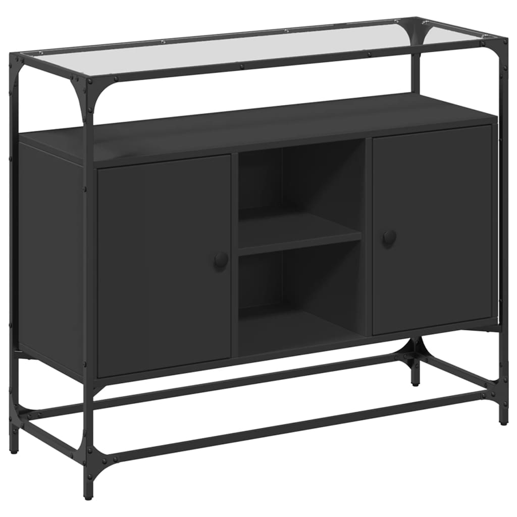 Credenza con Piano in Vetro Nero 98x35x81cm Legno Multistrato - homemem39