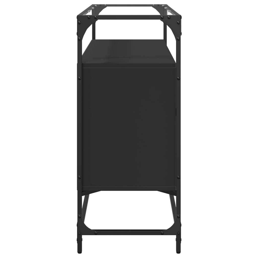 Credenza con Piano in Vetro Nero 98x35x81cm Legno Multistrato | homemem39