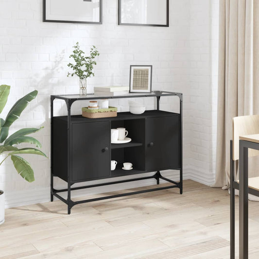Credenza con Piano in Vetro Nero 98x35x81cm Legno Multistrato - homemem39