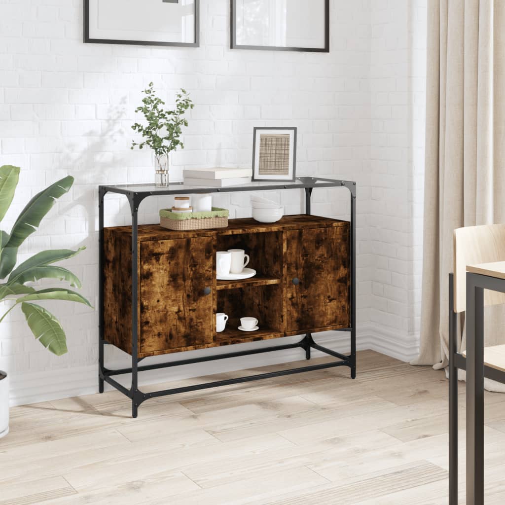 Credenza Piano Vetro Rovere Fumo 98x35x81cm Legno Multistrato | homemem39