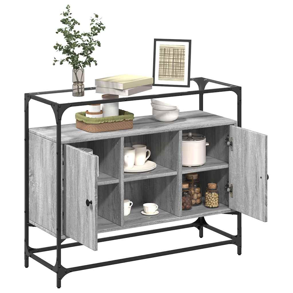 Credenza Piano Vetro Grigio Sonoma 98x35x81cm Legno Multistrato | homemem39