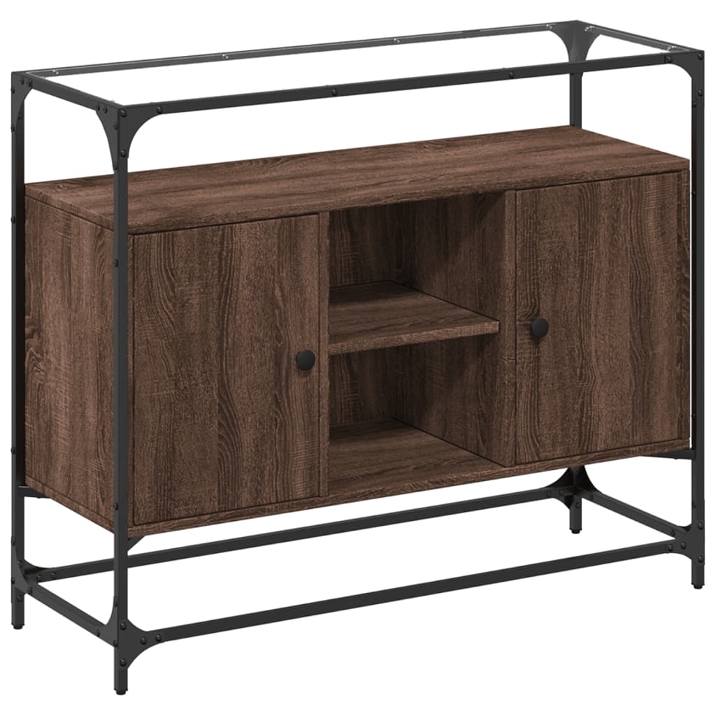 Credenza Piano Vetro Rovere Marrone 98x35x81 Legno Multistrato | homemem39