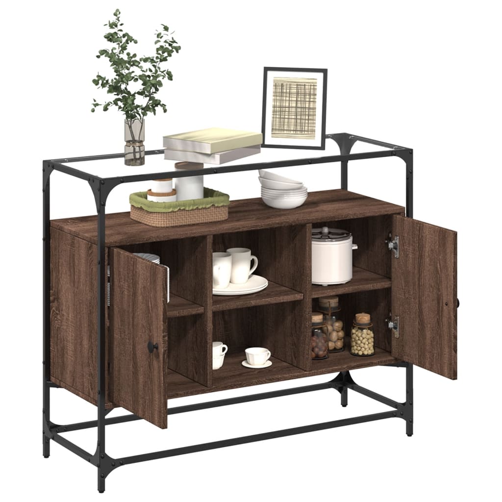 Credenza Piano Vetro Rovere Marrone 98x35x81 Legno Multistrato | homemem39