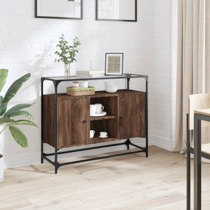 Credenza Piano Vetro Rovere Marrone 98x35x81 Legno Multistrato | homemem39