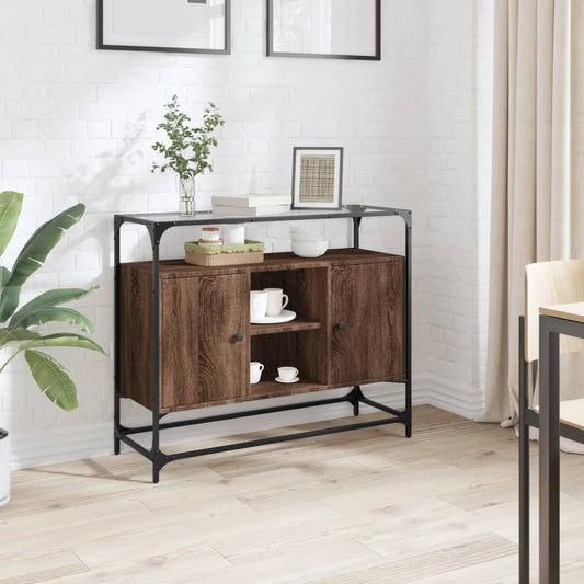 Credenza Piano Vetro Rovere Marrone 98x35x81 Legno Multistrato | homemem39