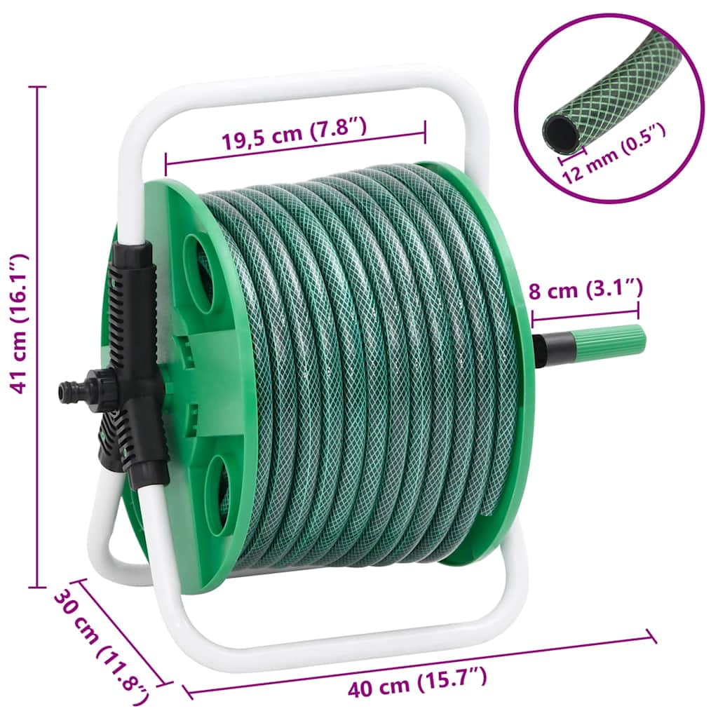Avvolgitubo Autonomo Verde con Set Raccordi Tubo 0,5" 30 m PVC