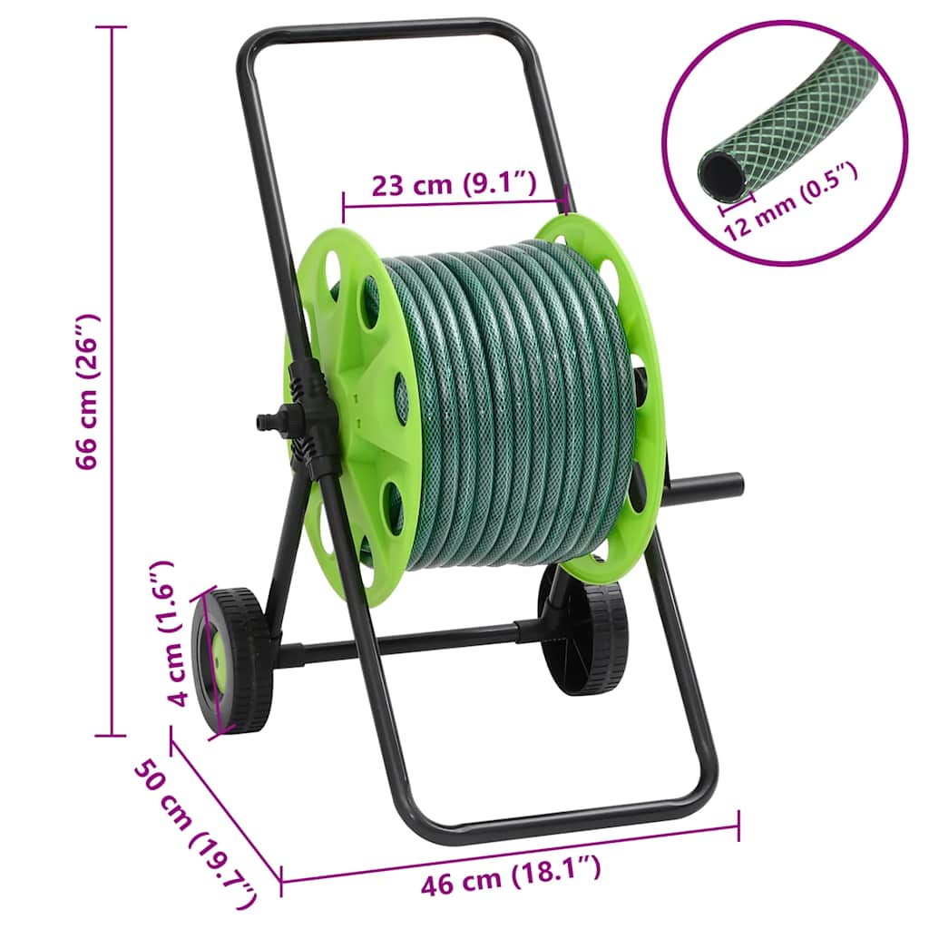 Carrello Avvolgitubo Verde con Set Raccordi Tubo 0,5" 30 m PVC