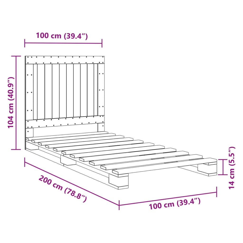 Giroletto con Testiera 100x200 cm Legno Massello di Pino | homemem39
