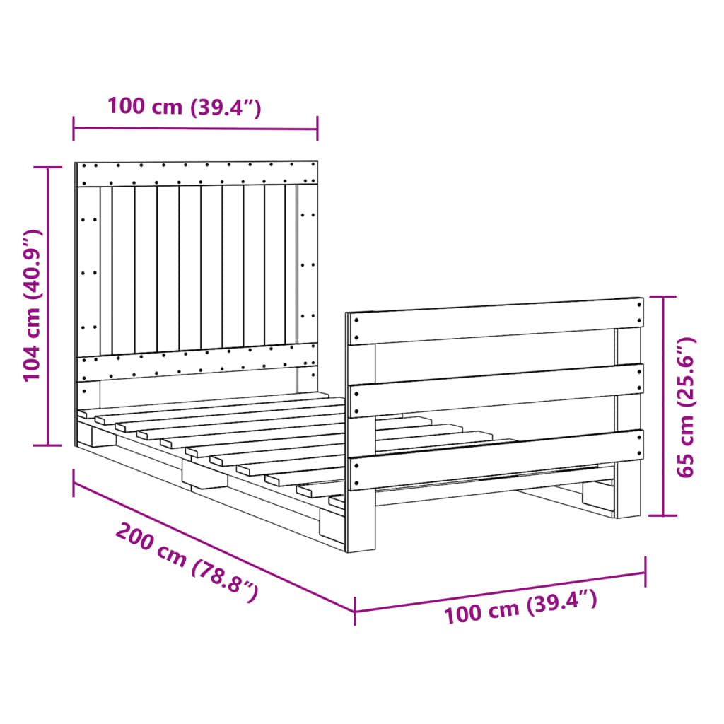Giroletto con Testiera 100x200 cm Legno Massello di Pino | homemem39