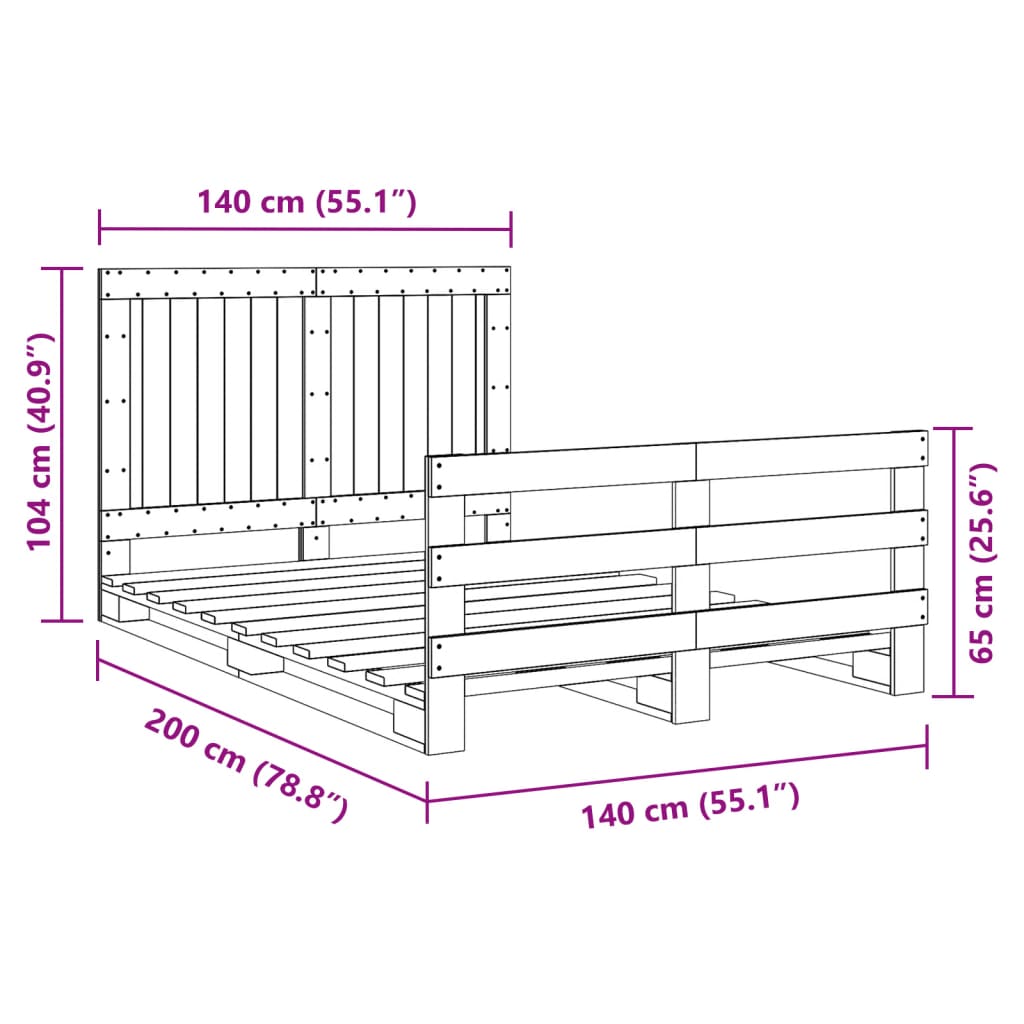 Giroletto con Testiera 140x200 cm in Legno Massello di Pino | homemem39