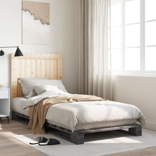 Giroletto con Testiera Grigio 90x200 cm Legno Massello di Pino