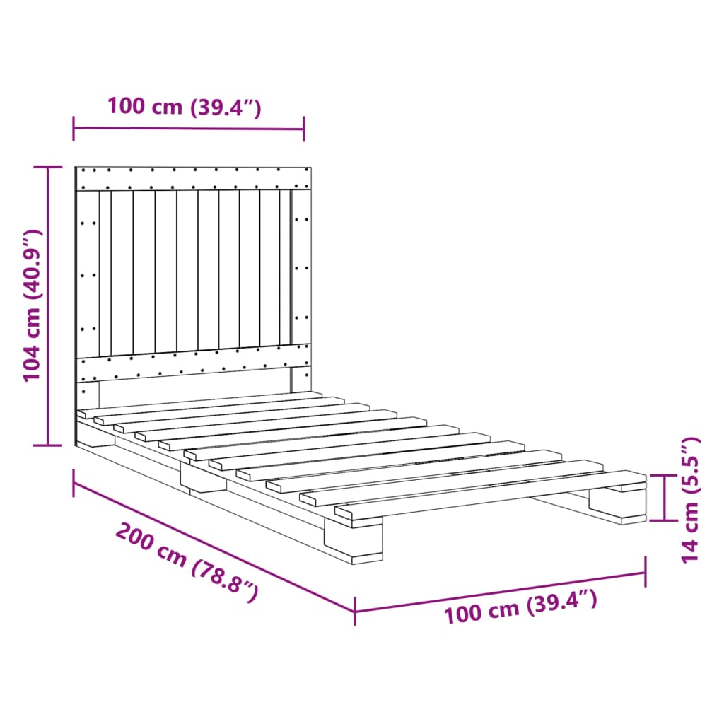 Giroletto con Testiera Grigio 100x200 cm Legno Massello di Pino | homemem39