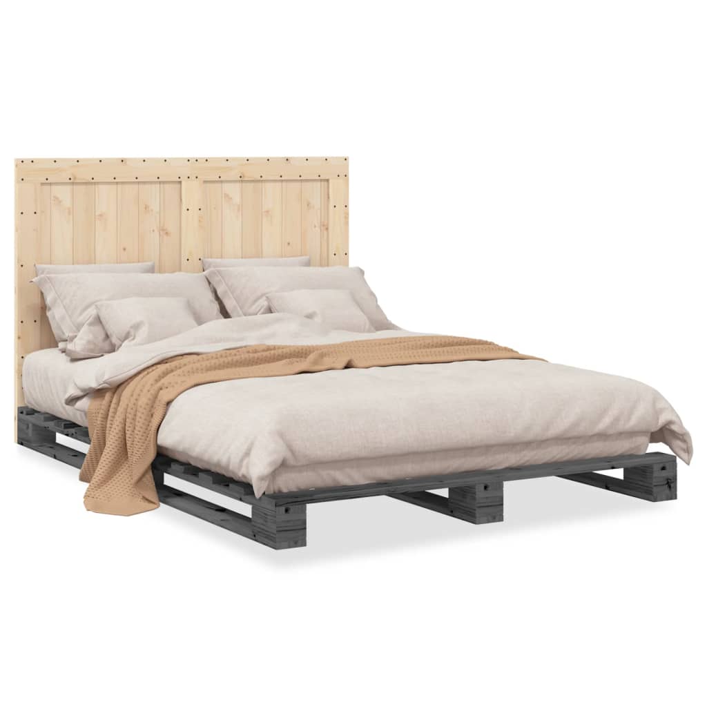 Giroletto con Testiera Grigio 140x200 cm Legno Massello di Pino | homemem39