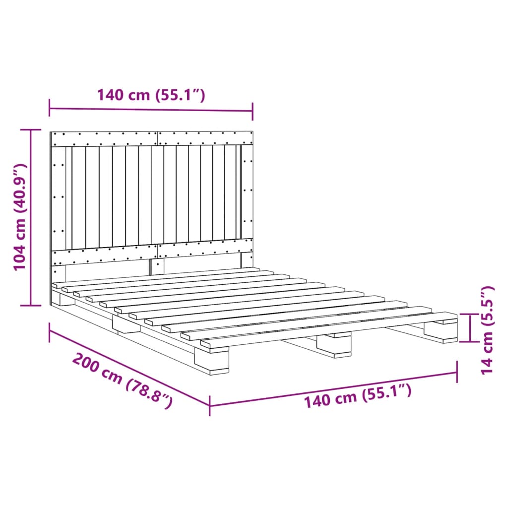 Giroletto con Testiera Grigio 140x200 cm Legno Massello di Pino | homemem39