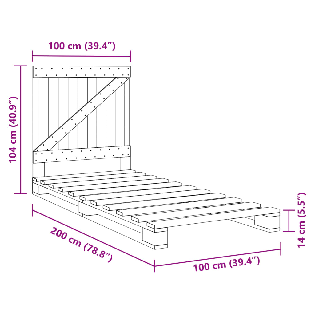 Giroletto con Testiera 100x200 cm Legno Massello di Pino | homemem39