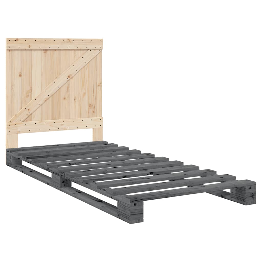 Giroletto con Testiera Grigio 90x200 cm Legno Massello di Pino | homemem39