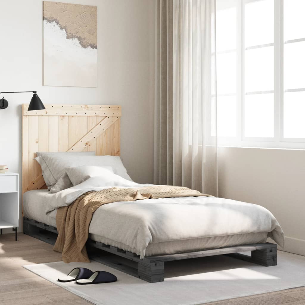 Giroletto con Testiera Grigio 90x200 cm Legno Massello di Pino | homemem39