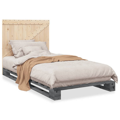 Giroletto con Testiera Grigio 100x200 cm Legno Massello di Pino | homemem39