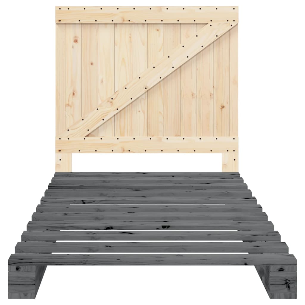 Giroletto con Testiera Grigio 100x200 cm Legno Massello di Pino | homemem39