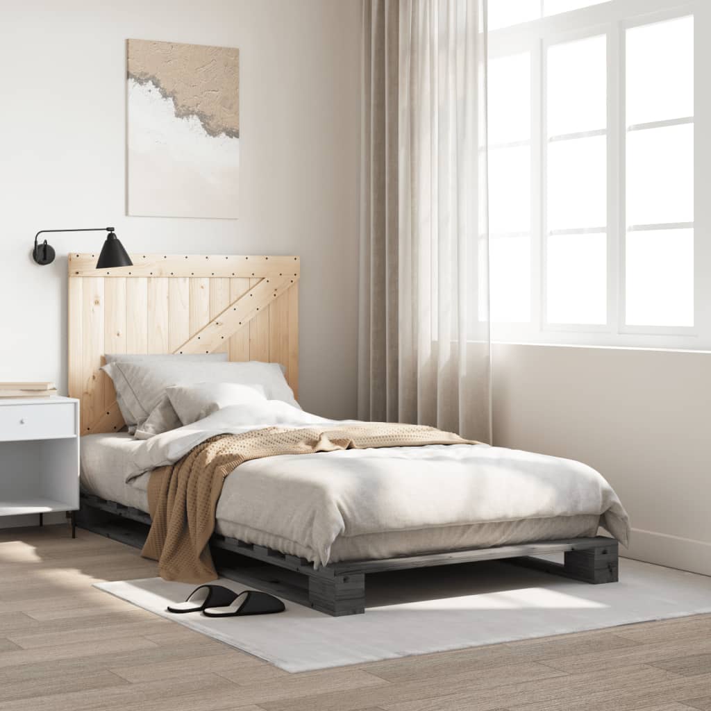 Giroletto con Testiera Grigio 100x200 cm Legno Massello di Pino | homemem39