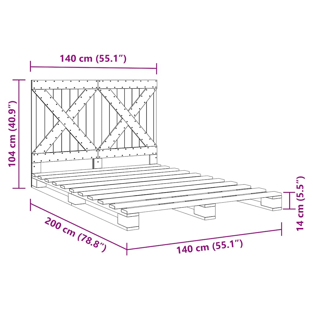 Giroletto con Testiera 140x200 cm in Legno Massello di Pino | homemem39