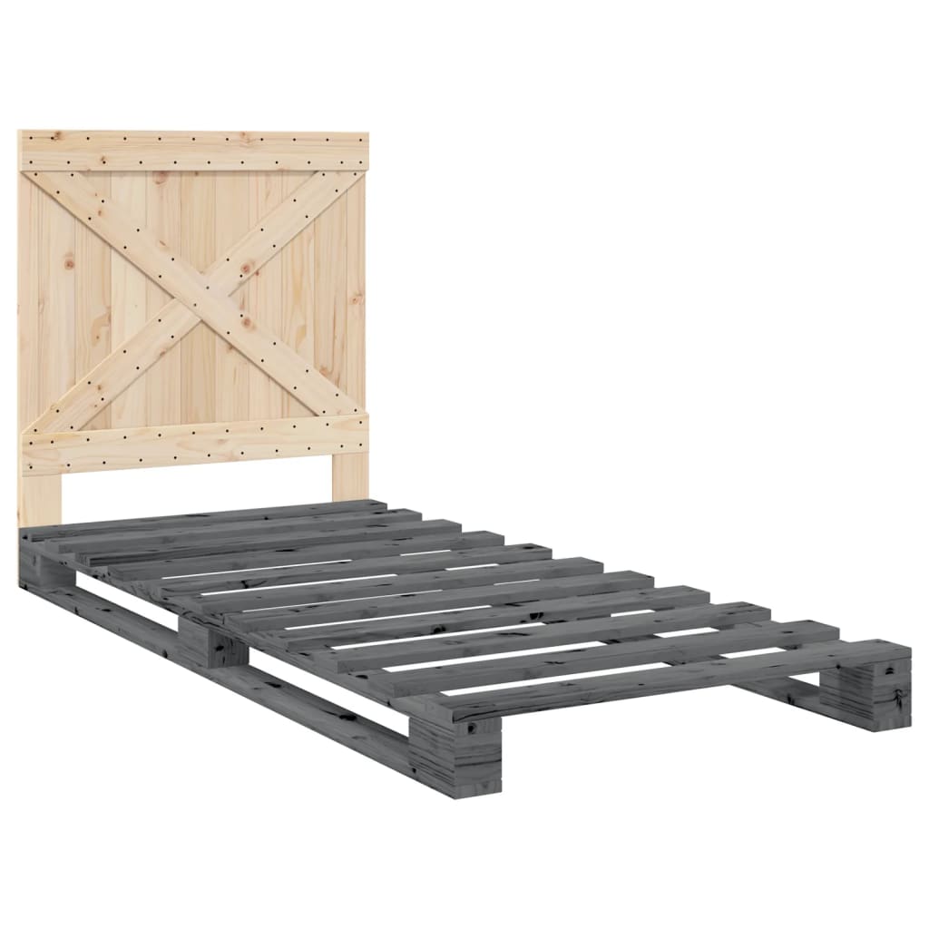 Giroletto con Testiera Grigio 90x200 cm Legno Massello di Pino | homemem39