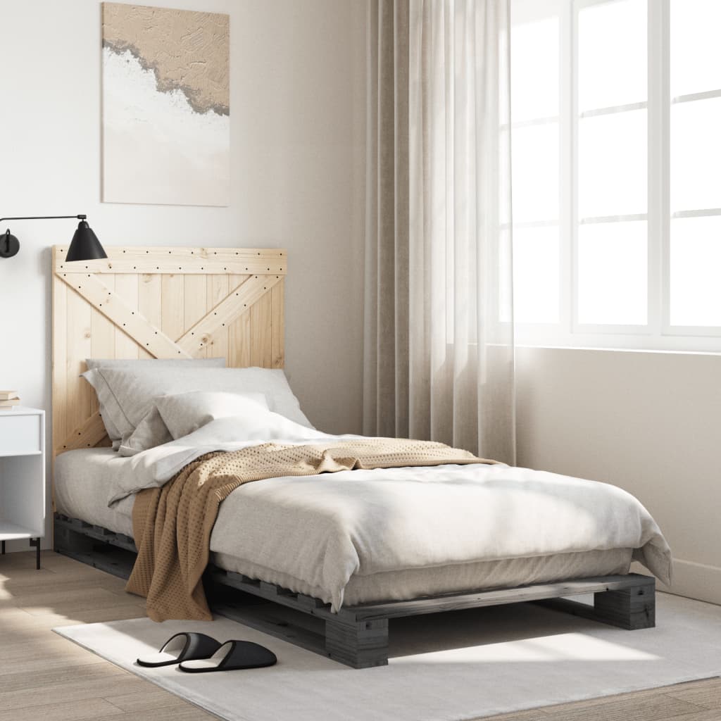 Giroletto con Testiera Grigio 90x200 cm Legno Massello di Pino | homemem39
