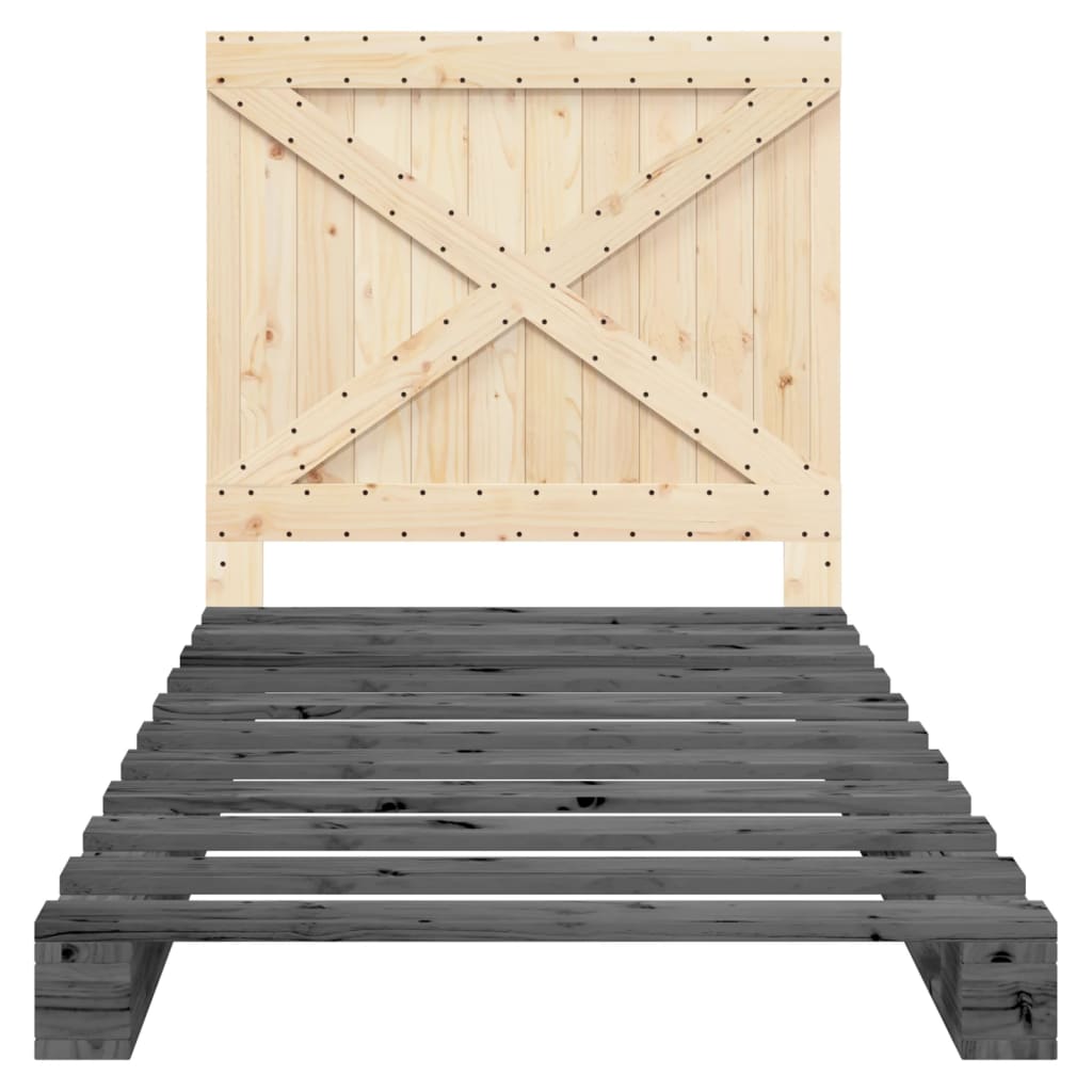 Giroletto con Testiera Grigio 100x200 cm Legno Massello di Pino
