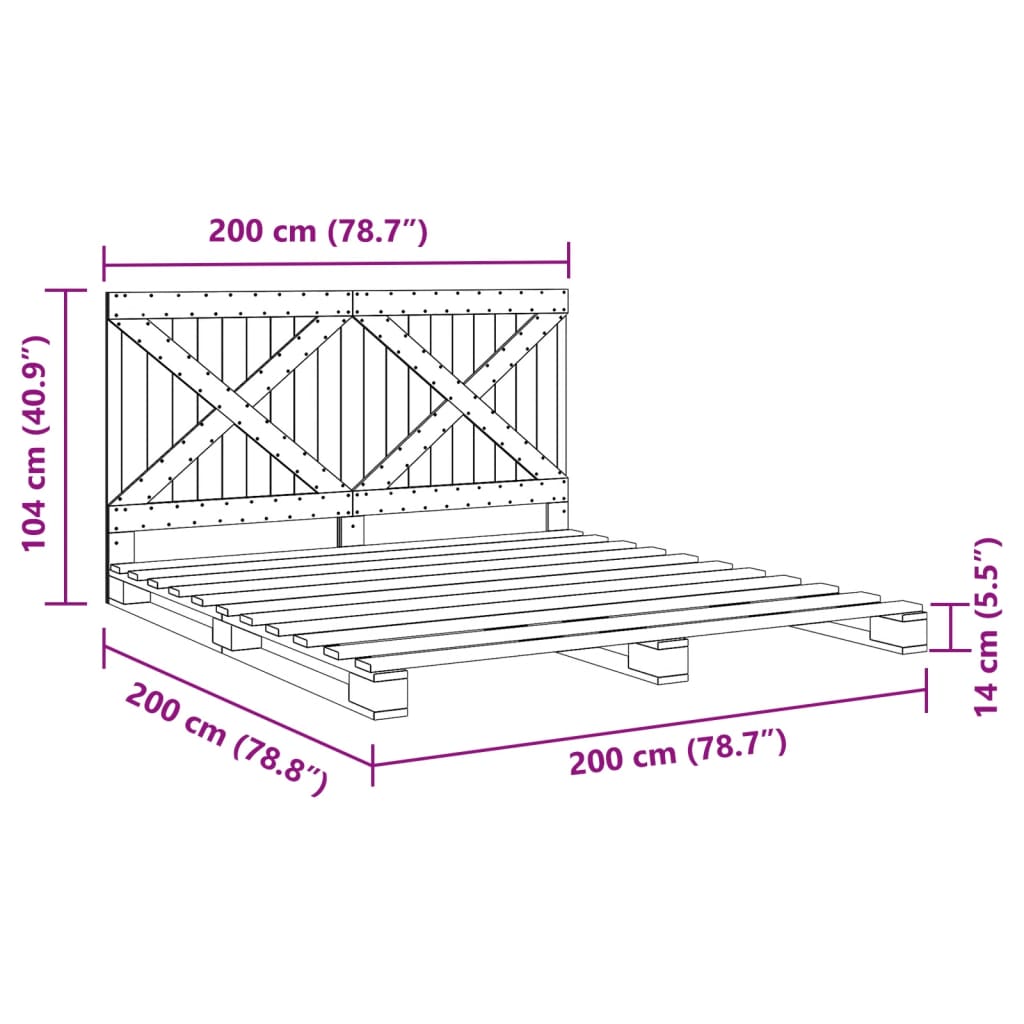 Giroletto con Testiera Grigio 200x200 cm Legno Massello di Pino