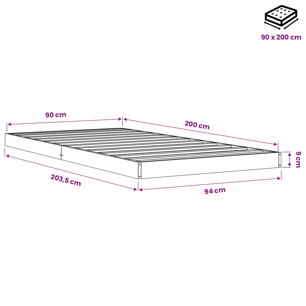 Giroletto Marrone Cera 90x200 cm in Legno Massello di Pino