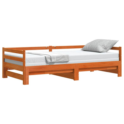 Divano con Letto Estraibile Marrone Cera 80x200cm Massello Pino