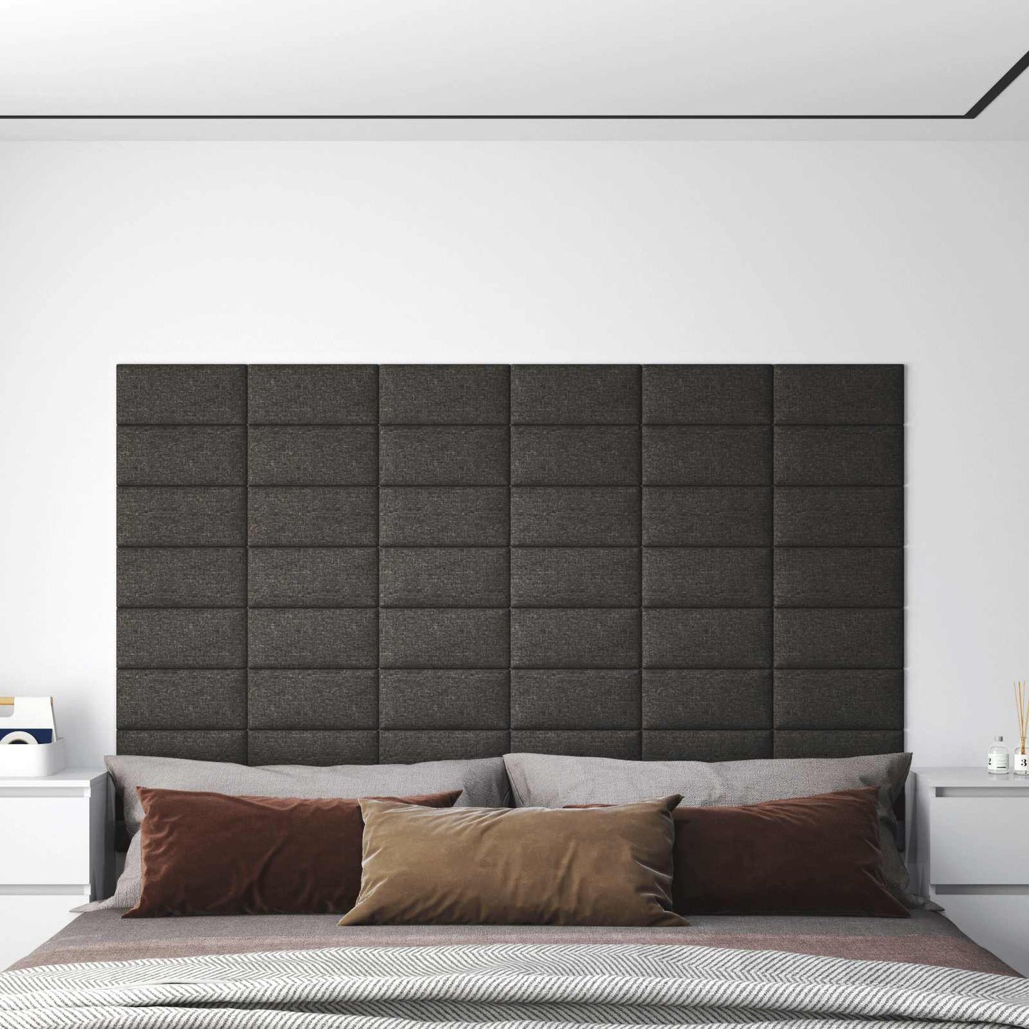 Testiera da Parete 12 pcs Grigio scuro 30 x 15 cm Tessuto | homemem39