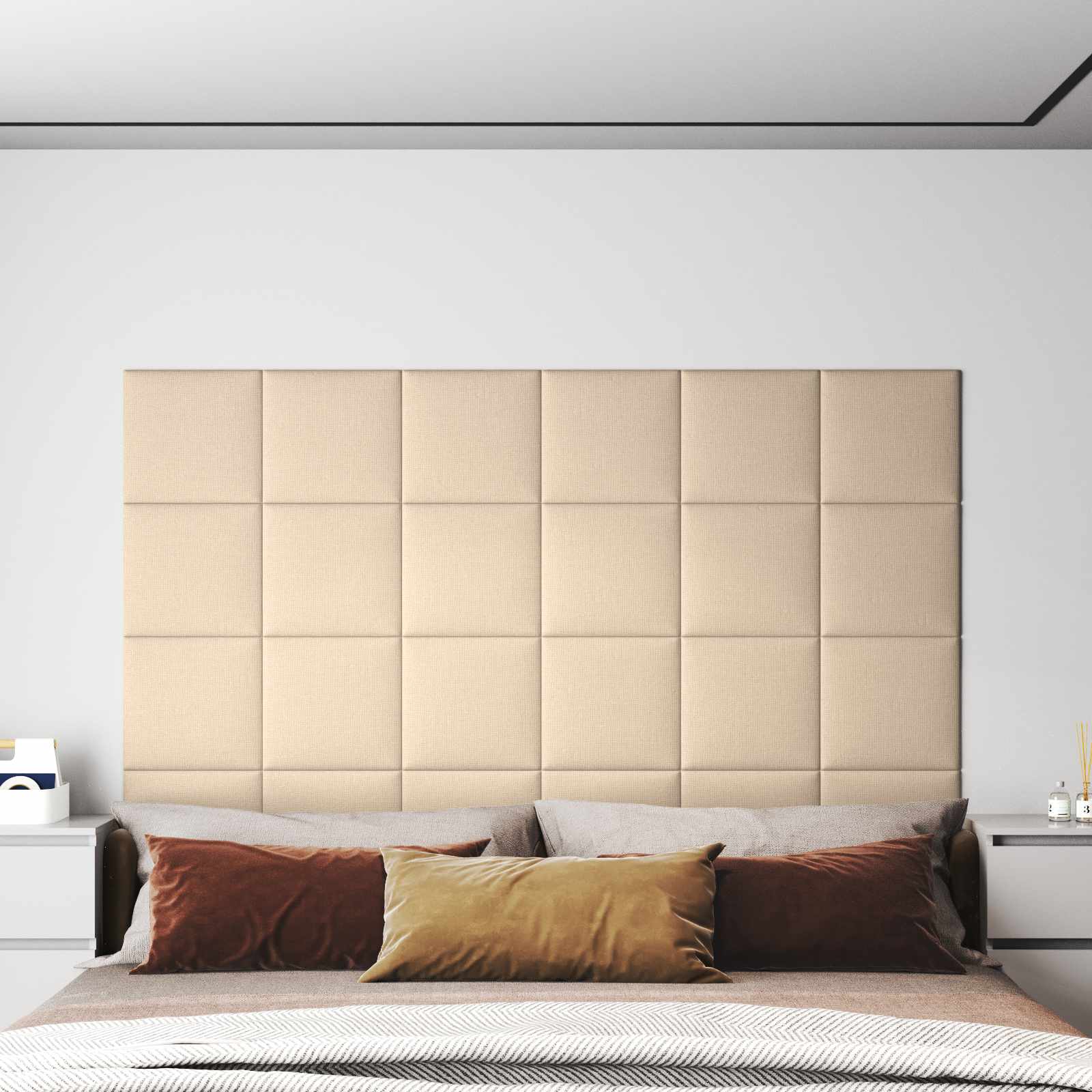 Testiera da Parete 12 pcs Crema 30 x 30 cm Tessuto | homemem39