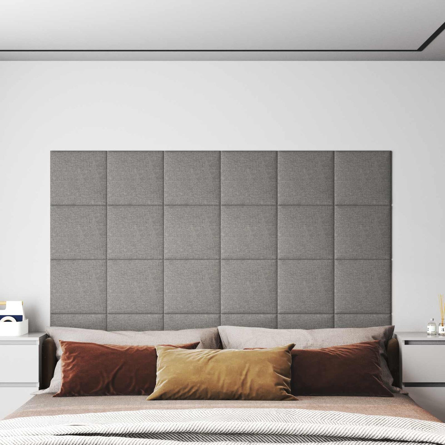 Testiera da Parete 12 pcs Grigio chiaro 30 x 30 cm Tessuto