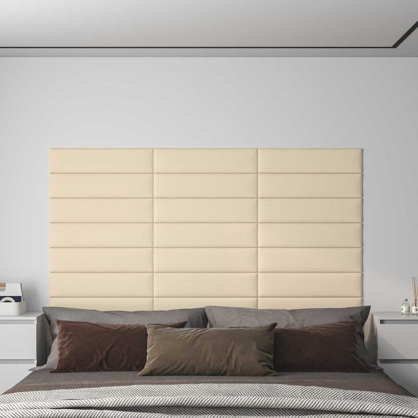 Testiera da Parete 12 pcs Crema 60 x 15 cm Tessuto | homemem39