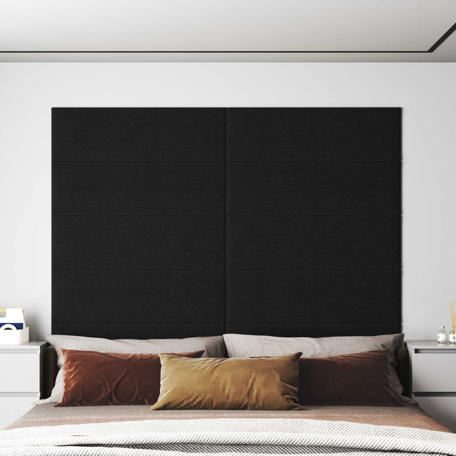 Testiera da Parete 12 pcs Nero 90 x 30 cm Tessuto | homemem39