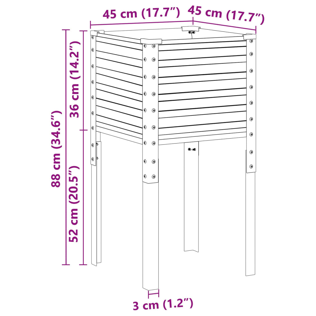 Fioriera da giardino marrone 45x45x88 cm in acciaio | homemem39