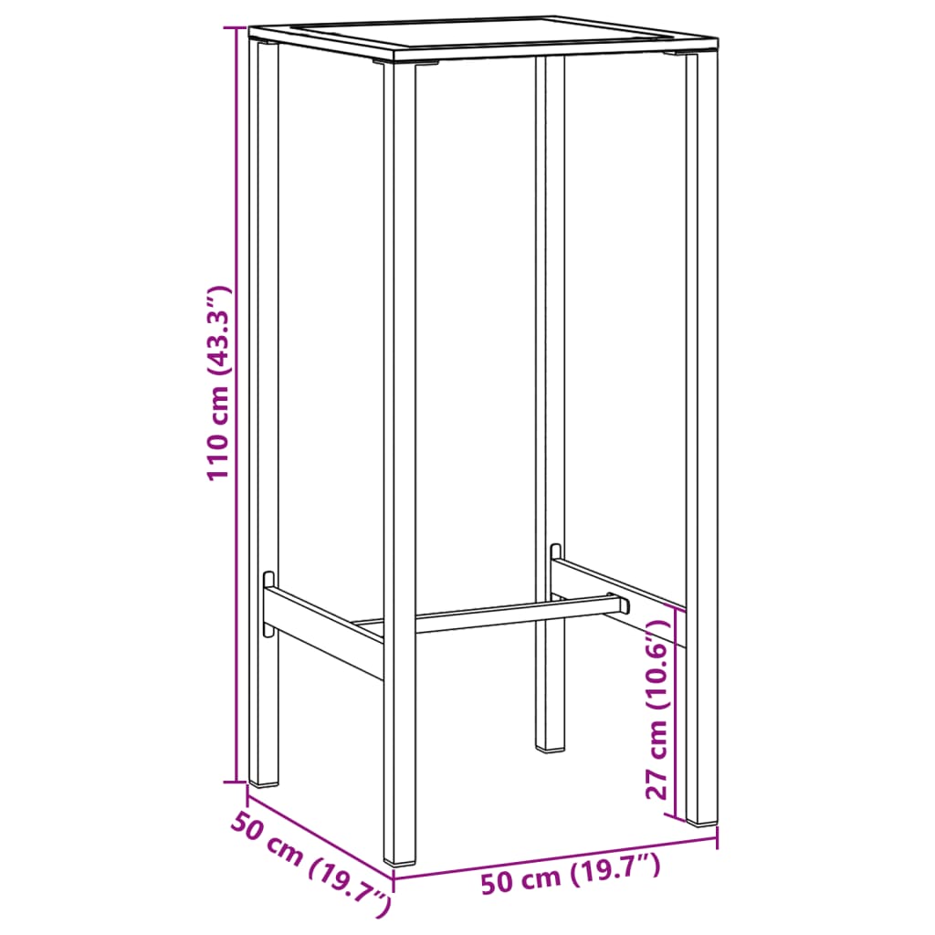 Tavolo da Bar Nero 50x50x110 cm in Acciaio Verniciato a Polvere | homemem39