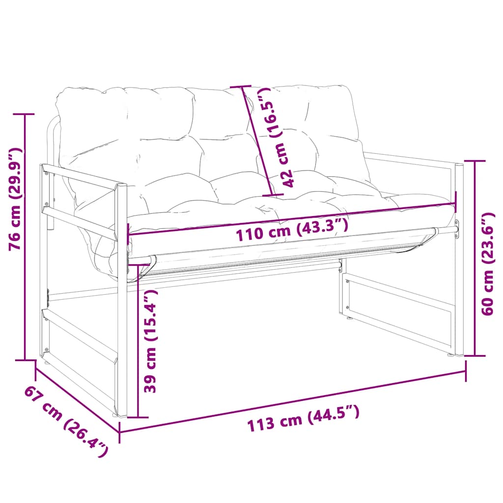 Panchina da Giardino con Cuscino Tortora 113 cm in Acciaio | homemem39