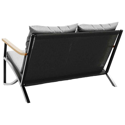 Panchina da Giardino con Cuscini 120 cm Nera in Acciaio