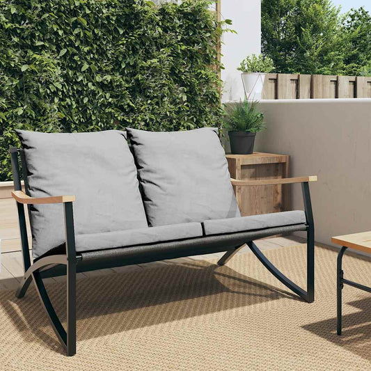 Panchina da Giardino con Cuscini 120 cm Nera in Acciaio