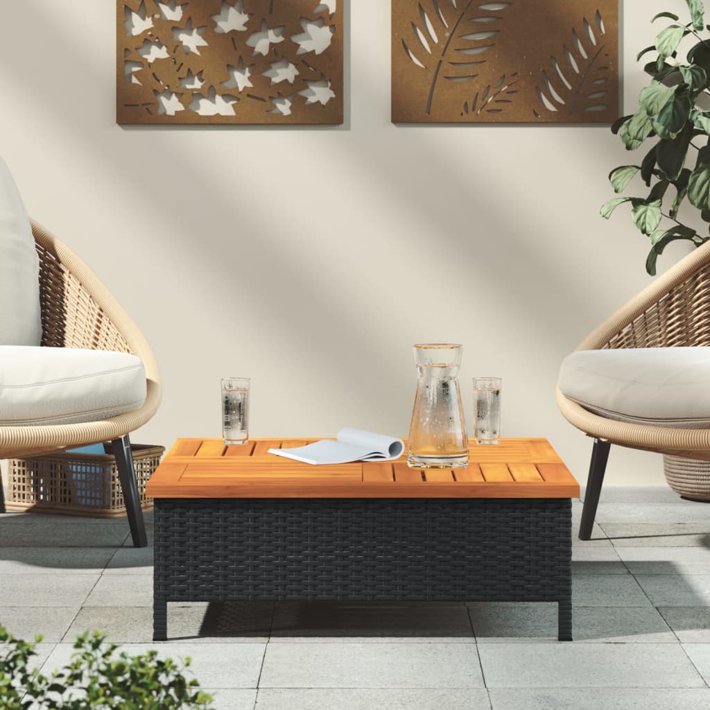 Tavolo da Giardino Nero 70x70x25cm in Rattan e Legno di Acacia - homemem39