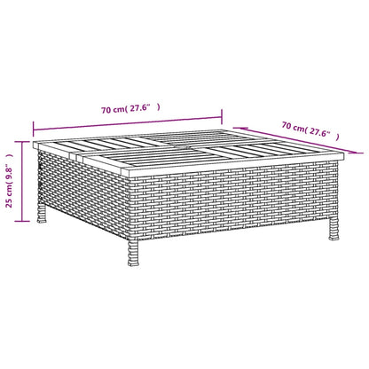 Tavolo da Giardino Nero 70x70x25cm in Rattan e Legno di Acacia - homemem39