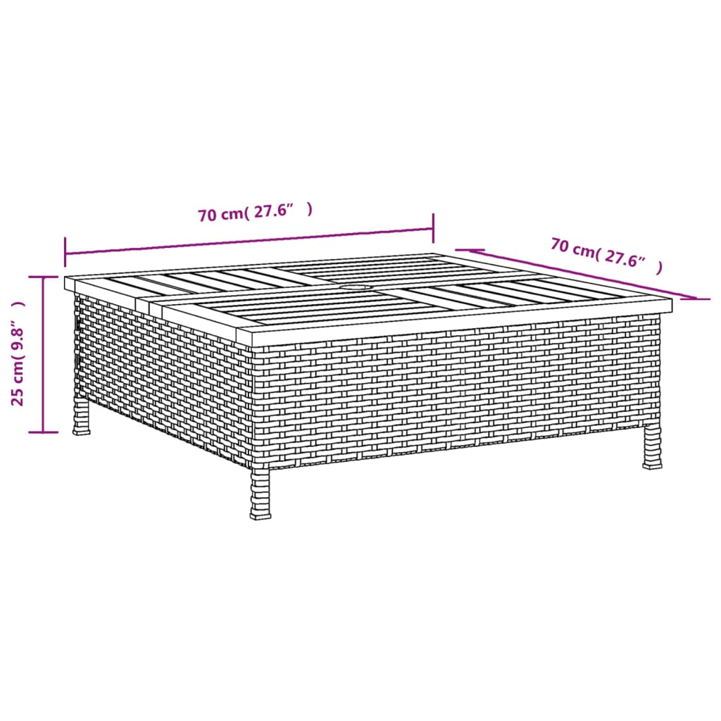 Tavolo da Giardino Grigio 70x70x25cm Rattan e Legno di Acacia