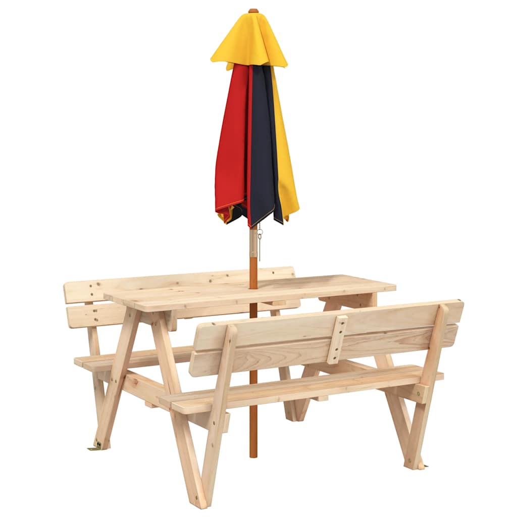 Tavolo da Picnic per 4 Bambini con Ombrellone Legno di Abete