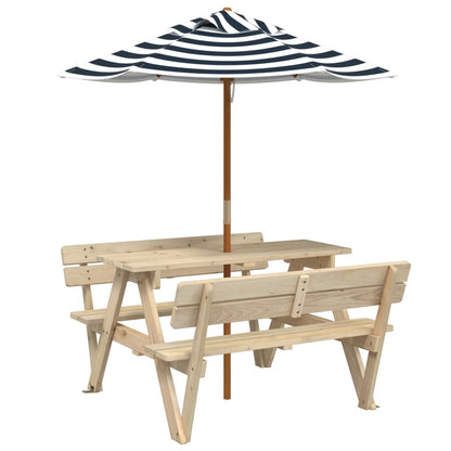 Tavolo da Picnic per 4 Bambini con Ombrellone Legno di Abete | homemem39