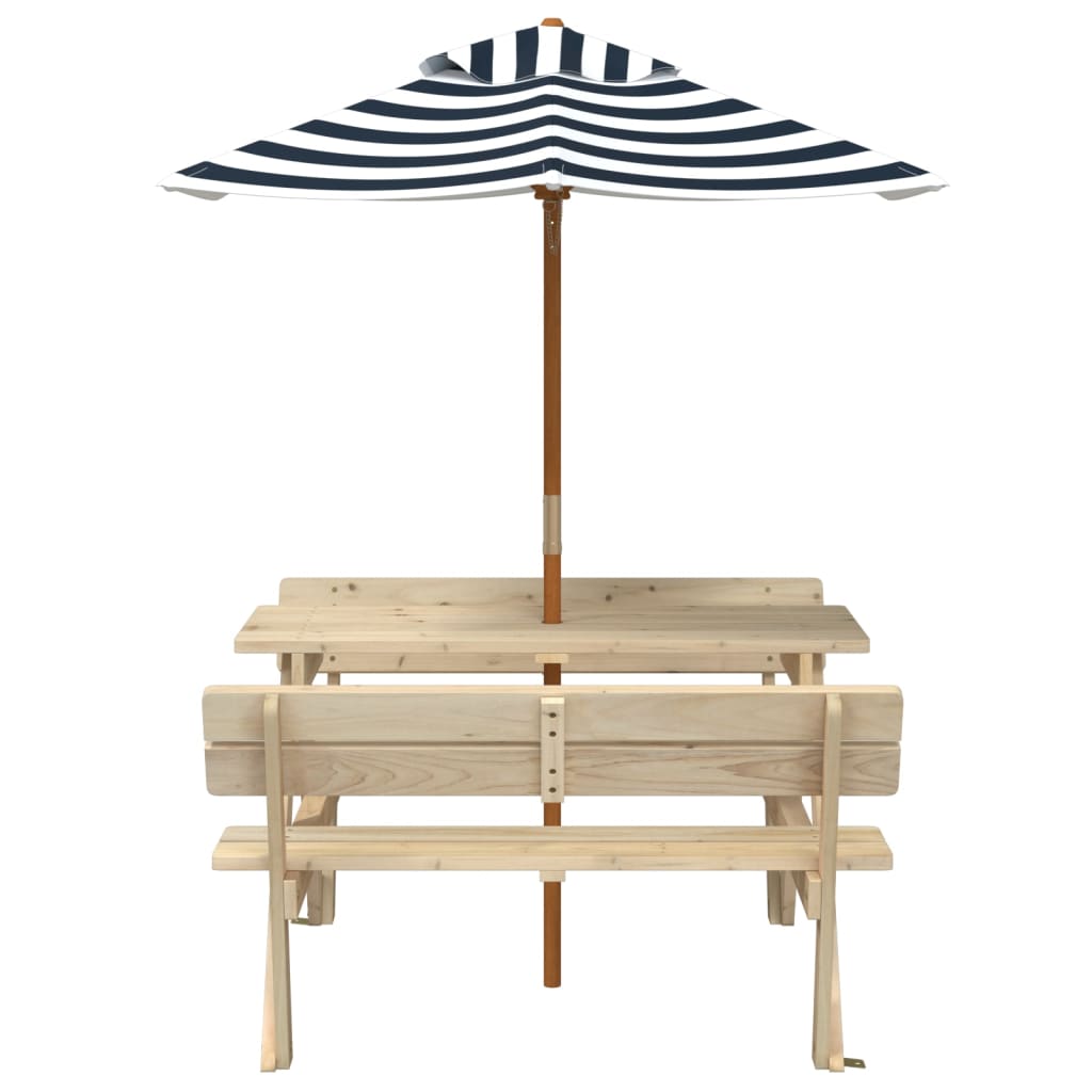 Tavolo da Picnic per 4 Bambini con Ombrellone Legno di Abete | homemem39