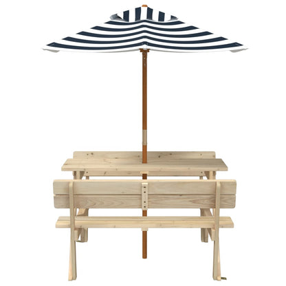 Tavolo da Picnic per 4 Bambini con Ombrellone Legno di Abete | homemem39
