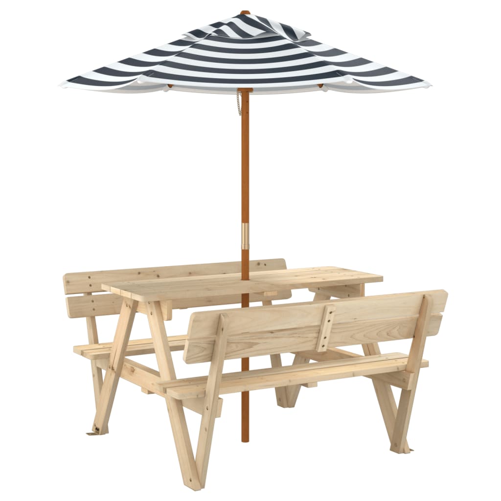 Tavolo da Picnic per 4 Bambini con Ombrellone Legno di Abete | homemem39